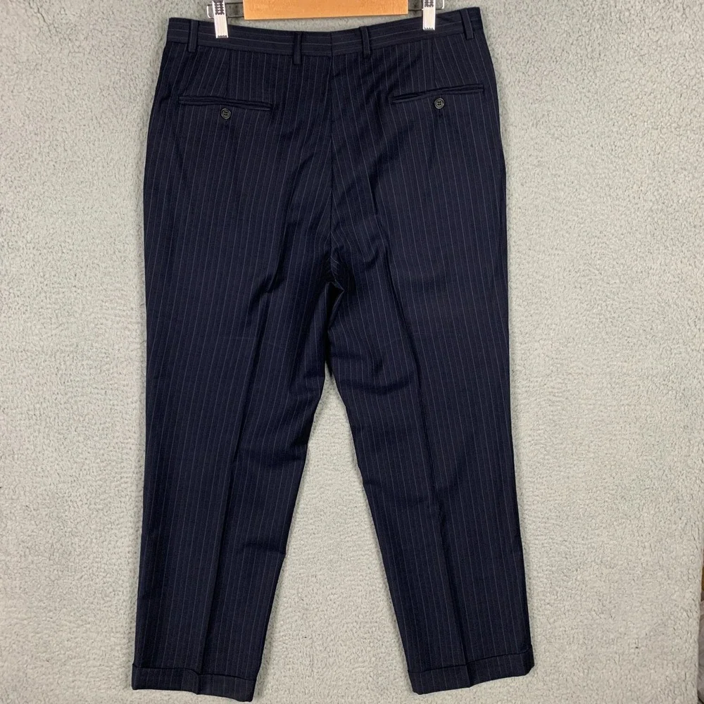 Hickey Freeman 2‎ Piece Suit 42L Navy Pinstripe Wool H F LTD Pants 34 x 30